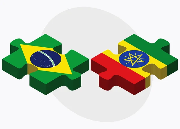 Banderas de Brasil y Etiopía en rompecabezas — Archivo Imágenes Vectoriales
