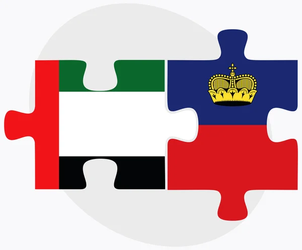 Banderas de los Emiratos Árabes Unidos y Liechtenstein — Vector de stock