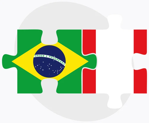 Brazilië en Peru vlaggen in puzzel — Stockvector
