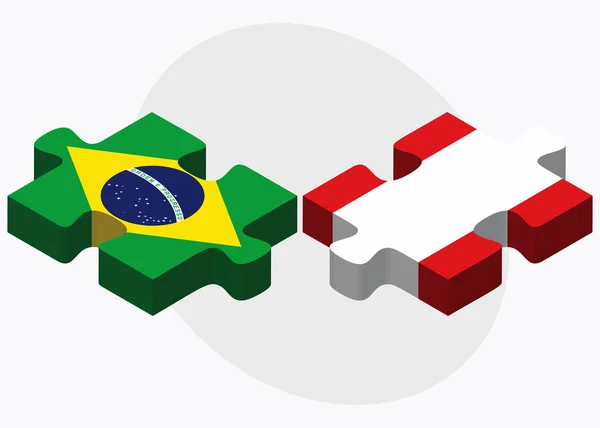 Brasilien und Peru Flaggen in Puzzle — Stockvektor