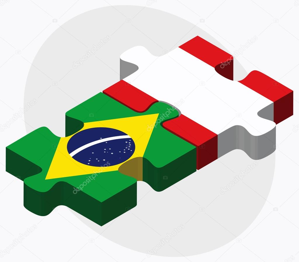 Brazil and Peru Flags in puzzle