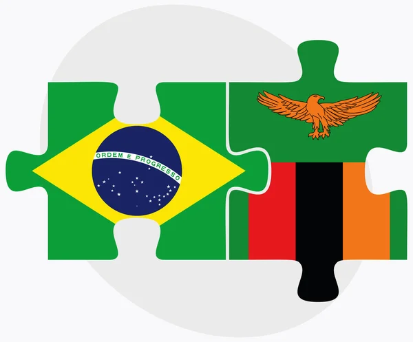 Banderas de Brasil y Zambia en rompecabezas — Archivo Imágenes Vectoriales