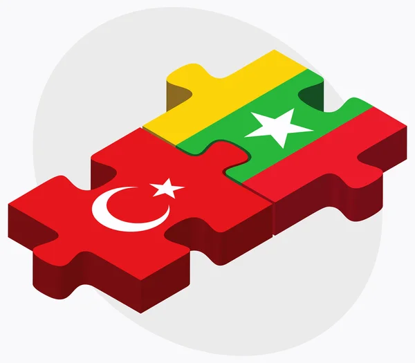 Turkiet och Myanmar flaggor — Stock vektor