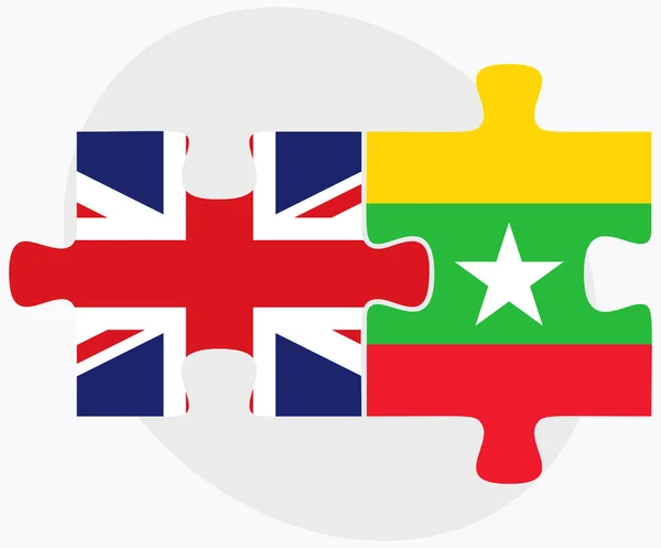 United Kingdom and Myanmar Flags — Stock Vector