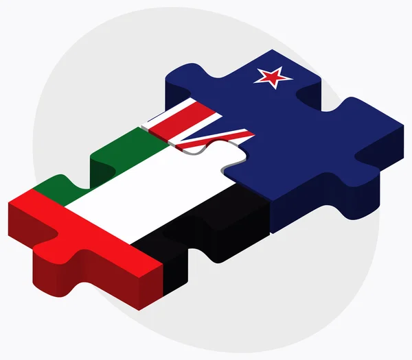 Verenigde Arabische Emiraten en Nieuw-Zeeland vlaggen — Stockvector