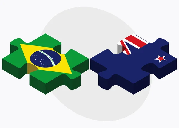 Brazilië en Nieuw-Zeeland vlaggen — Stockvector