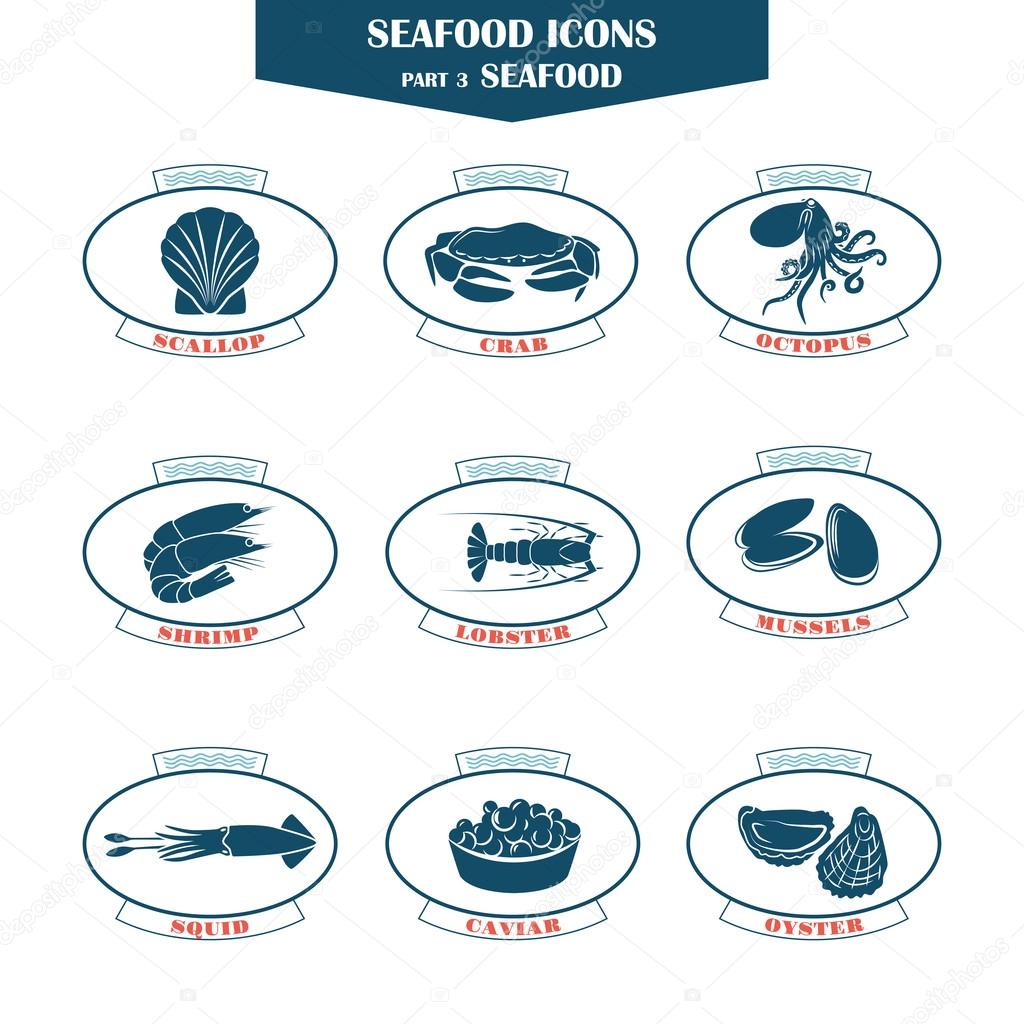 Seafood icons. Fish icons