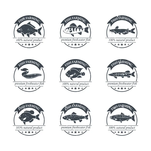 Perfect set of fish farming logos — Stock Vector