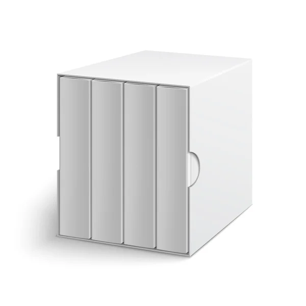 Cubierta de caja gris blanca con grupo de libros en blanco — Vector de stock