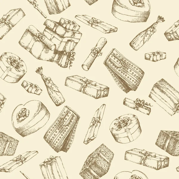 Handgezeichnetes Muster mit Geschenkschachteln — Stockvektor