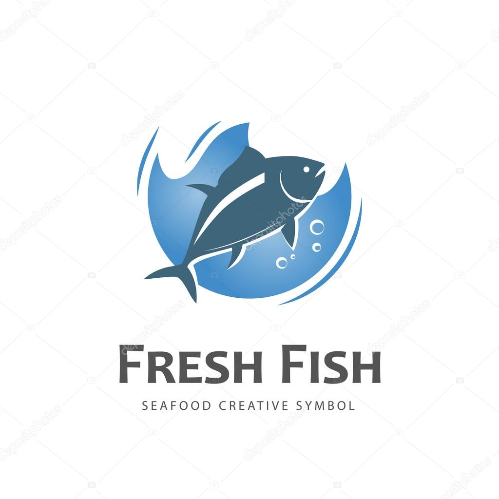 Fresh fish vector design logo template. Seafood restaurant idea.