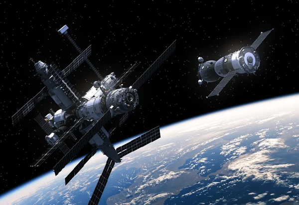 Raumstation und Raumschiff — Stockfoto