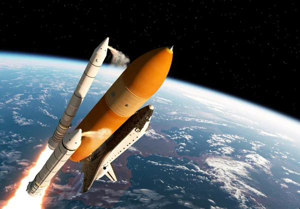 Space Shuttle Solid Rocket Boosters Separation — Stock Photo, Image
