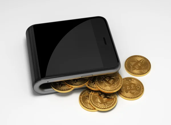 Концепція цифрових гаманець і Bitcoins — стокове фото