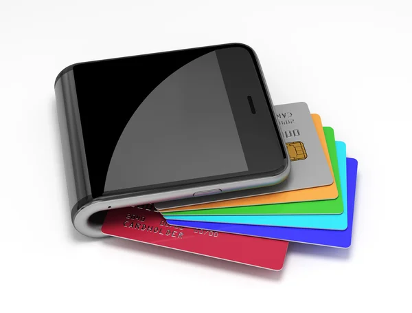 가상 지갑과 신용 카드의 개념 — 스톡 사진