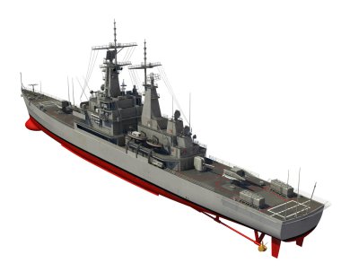 Beyaz arka plan üzerinde Modern Amerikan savaş gemisi