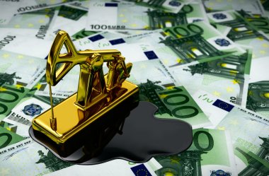 Gold Pumpjack And Spilled Oil On Euros clipart