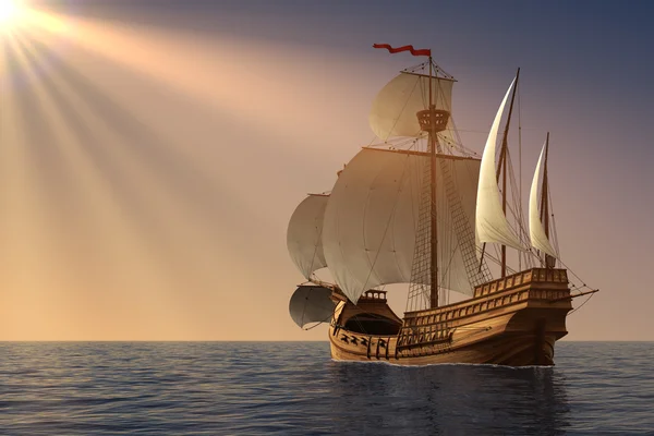 Caravel In Rays Of the Sun — Stock Photo, Image