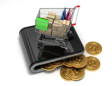 Bitcoins ve alışveriş sepeti ile sanal cüzdan kavramı