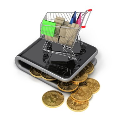 Bitcoins ve alışveriş sepeti ile sanal cüzdan