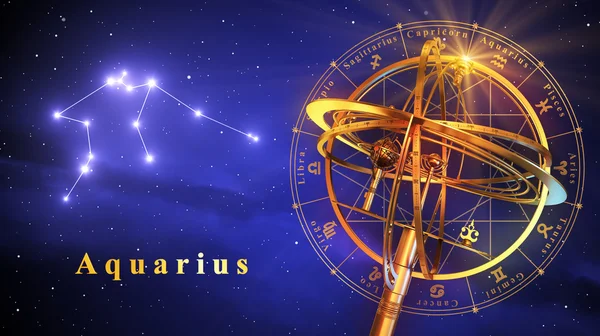 Armillary Sphere and Constellation Aquarius Over Blue Background — стоковое фото