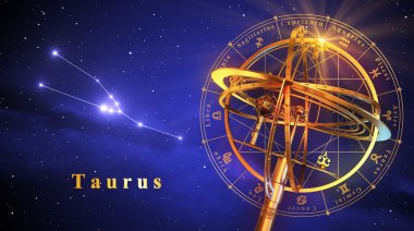 Armillary Sphere And Constellation Taurus Over Blue Background clipart