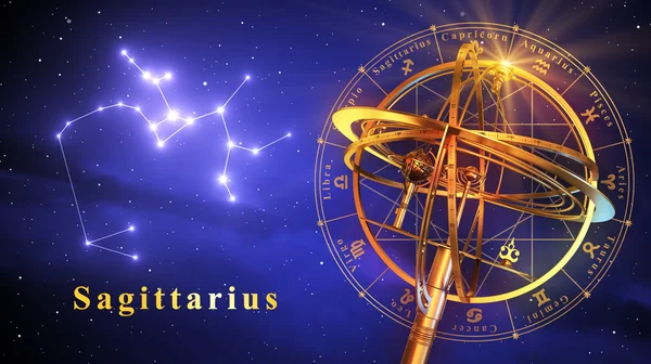 Armillary Sphere and Constellation Sagittarius Over Blue Background — стоковое фото