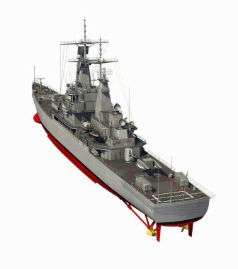 Beyaz arka plan üzerinde modern savaş gemisi
