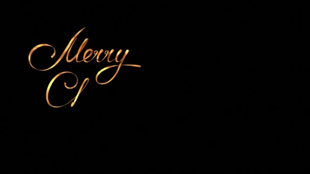 Написать золотую ленту "С Рождеством" и рождественскую елку на черном фоне — стоковое видео