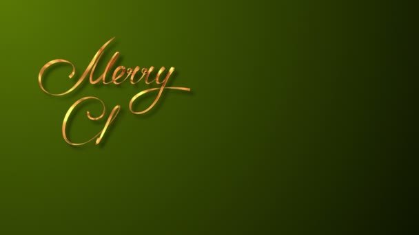 Zlatá stuha psaní Text "Merry Christmas" a vánoční strom nad zeleným pozadím — Stock video