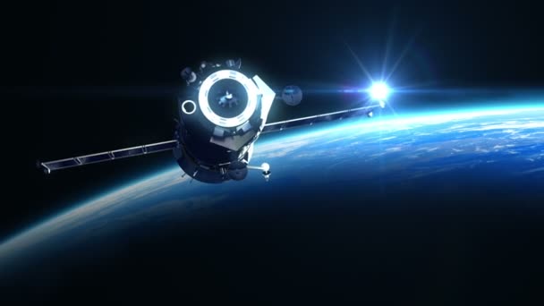 太陽の背景に宇宙ステーションの飛行 — ストック動画