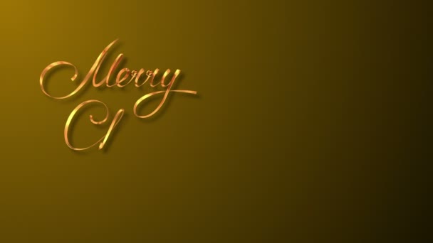 Writing Golden Ribbon Text "Merry Christmas" And Christmas Tree Over Yellow Background — Stock Video