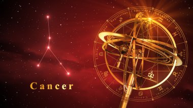 Armillary Sphere And Constellation Cancer Over Red Background clipart