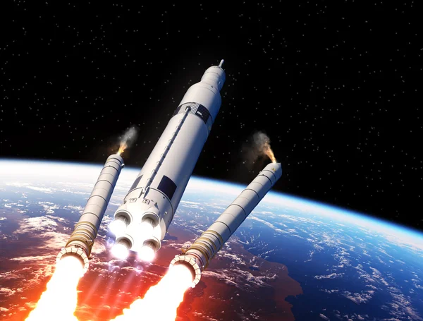 Uzay Fırlatma sistemi katı roket güçlendiriciler ayrılık toprak üzerinde — Stok fotoğraf