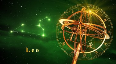 Armillary Sphere And Constellation Leo Over Green Background clipart