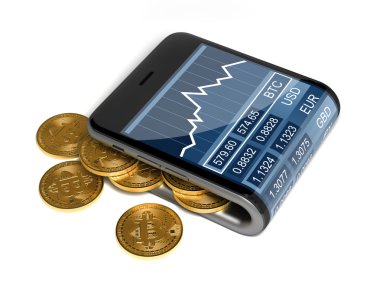 Dijital cüzdan ve beyaz arka plan üzerinde Bitcoins kavramı.