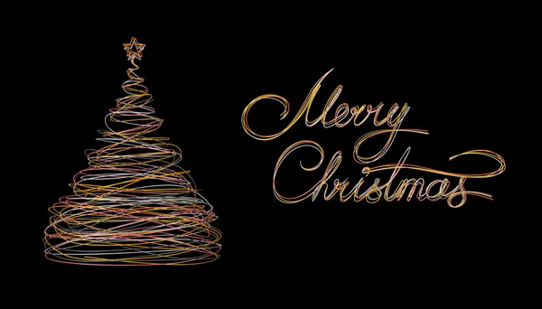 Árbol de Navidad y texto casarse Navidad de oro, blanco, gris y rosa alambre sobre fondo negro . — Foto de Stock