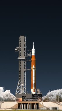 Dikey video. Uzay fırlatma sistemi kalkıyor