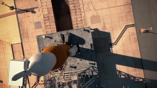 Velká těžká raketa na odpalovací rampě. Letecký pohled. — Stock video