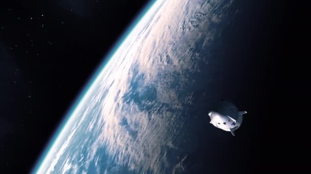 Commerciële ruimteschip vlucht van de Aarde naar het internationale ruimtestation — Stockvideo