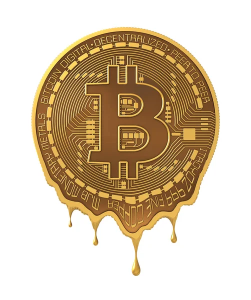Geschmolzene virtuelle Münze Bitcoin isoliert auf weißem Hintergrund — Stockfoto