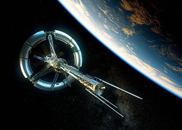 Новая международная космическая станция на орбите планеты Земля — стоковое фото