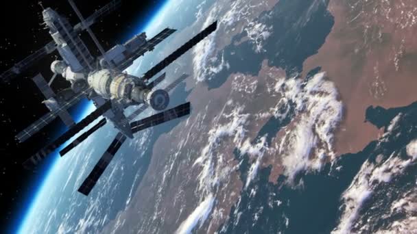 Πτήση του διαστημικού σταθμού πάνω από τη γη — Αρχείο Βίντεο