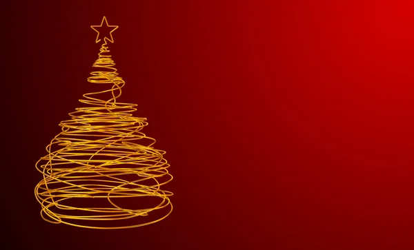 Pomul de Crăciun făcut din sârmă de aur. Fundal roşu. Wide . — Fotografie, imagine de stoc