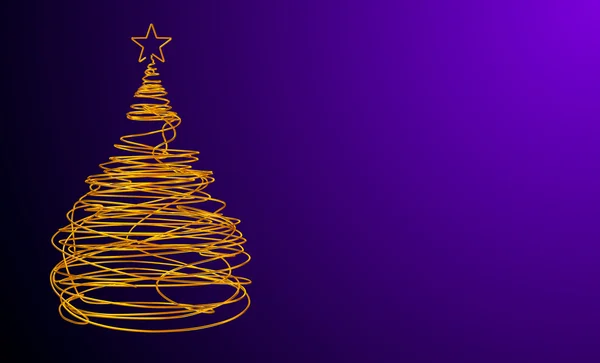 Árbol de Navidad hecho de alambre de oro. Fondo violeta. Amplio . — Foto de Stock