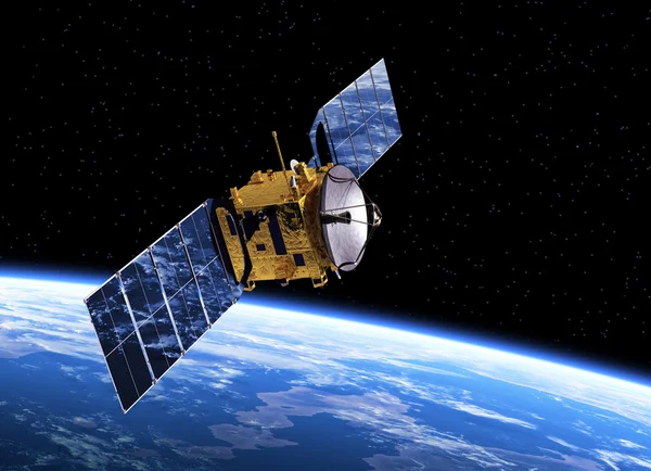 Communicatie satelliet in een baan om aarde — Stockfoto
