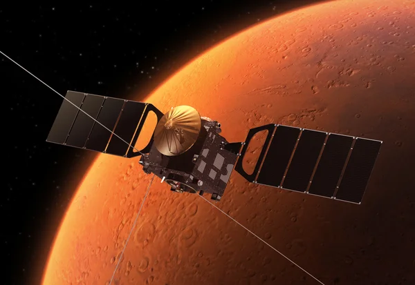 Interplanetary Space Station Orbiting Planet Mars — Stock Photo, Image