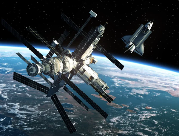 Ruimtestation en space shuttle — Stockfoto
