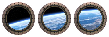 Space Station Portholes. 3D Scene.