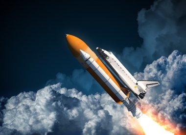 Space Shuttle Flying In The Clouds clipart